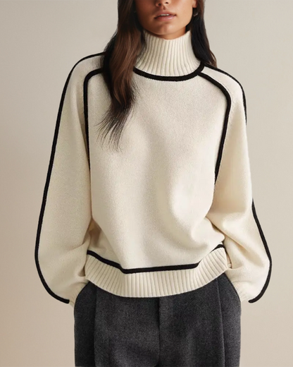 Women's Turtleneck Sweater with Contrast Panel – Clara – view 2
