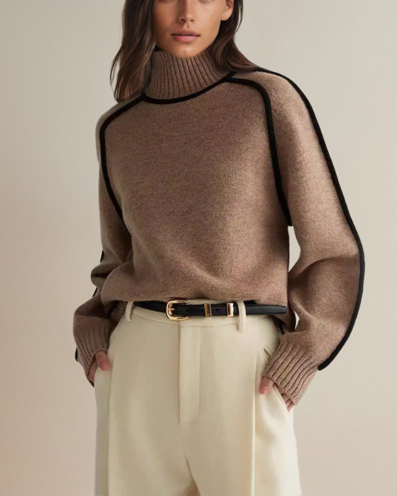 Women's Turtleneck Sweater with Contrast Panel – Clara