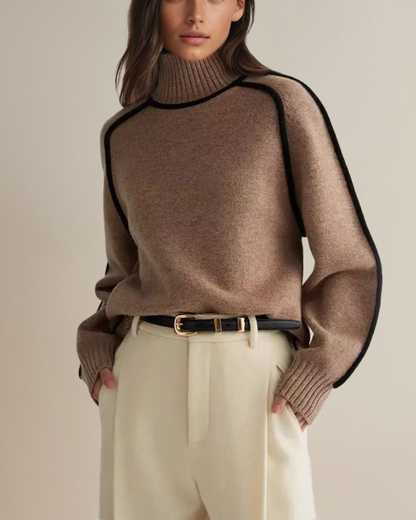 Women's Turtleneck Sweater with Contrast Panel – Clara