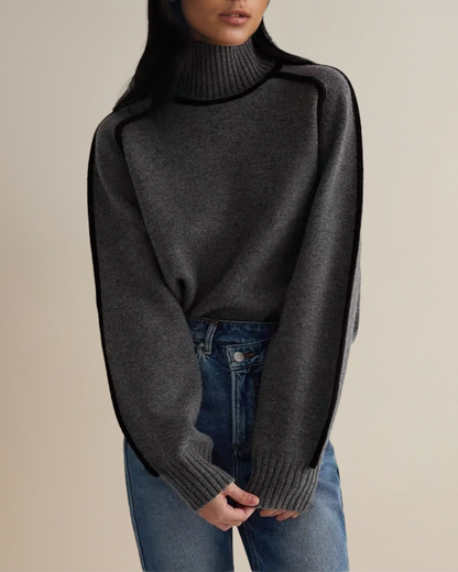 Women's Turtleneck Sweater with Contrast Panel – Clara – view 3