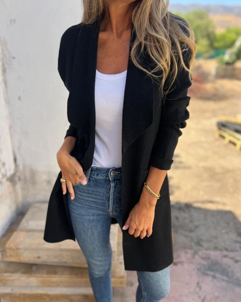 Women's Lightweight Cardigan-Style Coat – Egona – Black