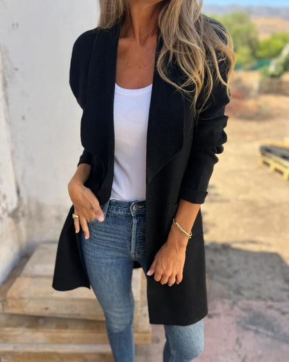 Women's Lightweight Cardigan-Style Coat – Egona – Black
