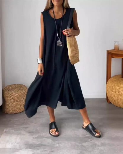 Women's Sleeveless Boho Midi Dress – Lucienne – Black