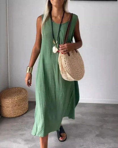 Women's Sleeveless Boho Midi Dress – Lucienne – Green