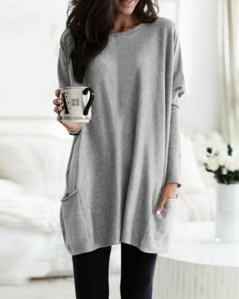 Women's Tunic Blouse with Pockets – Bianca – Gray