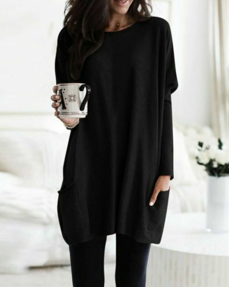 Women's Tunic Blouse with Pockets – Bianca – Black