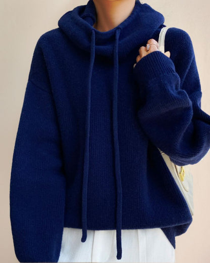 Women's Comfy Hooded Knit Sweater – Loretta – Blue