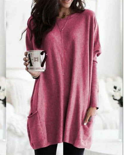 Women's Tunic Blouse with Pockets – Bianca – Dark Pink