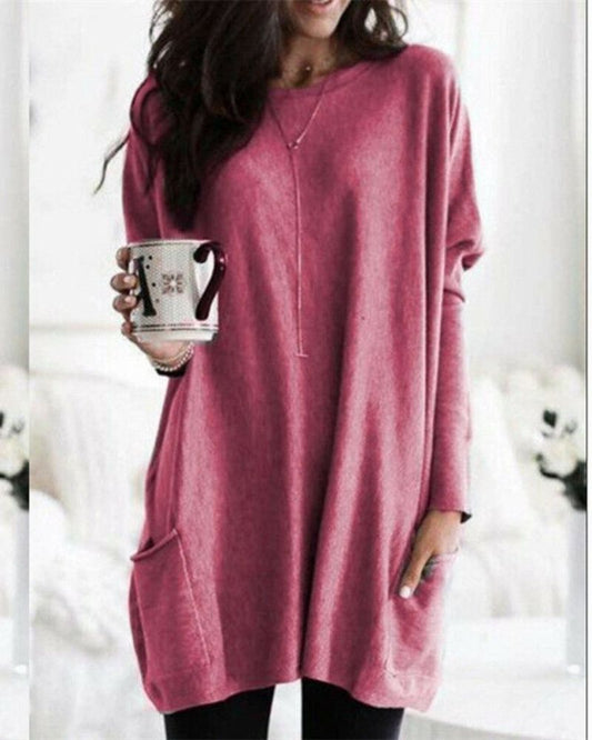 Women's Tunic Blouse with Pockets – Bianca – Dark Pink