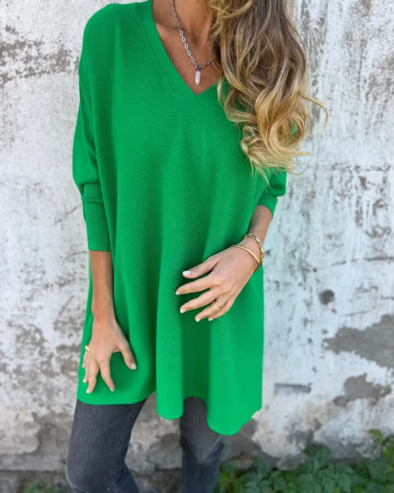 Women's Oversized V-Neck Lightweight Knit Blouse – Julia – Green