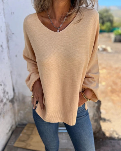 Women's Basic V-Neck Blouse – Haven – Beige