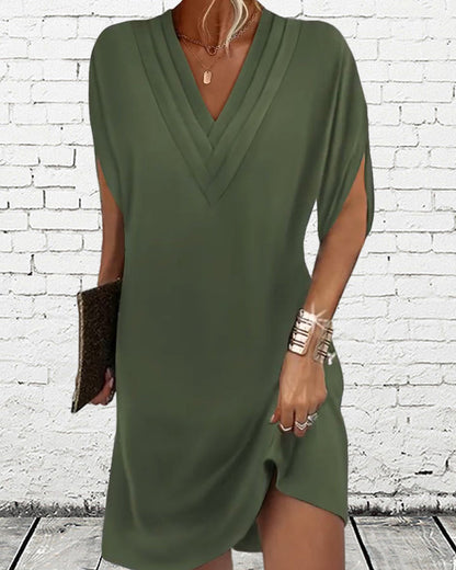 Solid Dress with Slit Sleeves – Sage – view 3