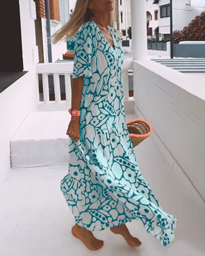 Long Printed V-Neck Dress – Genevieve – view 8