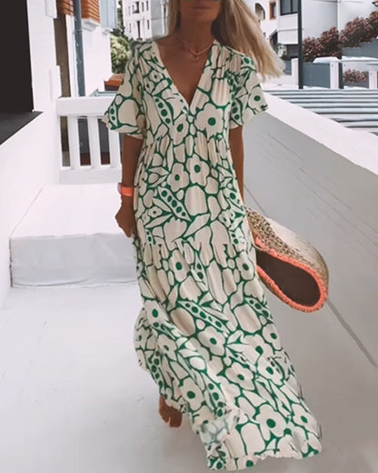 Long Printed V-Neck Dress – Genevieve – view 4