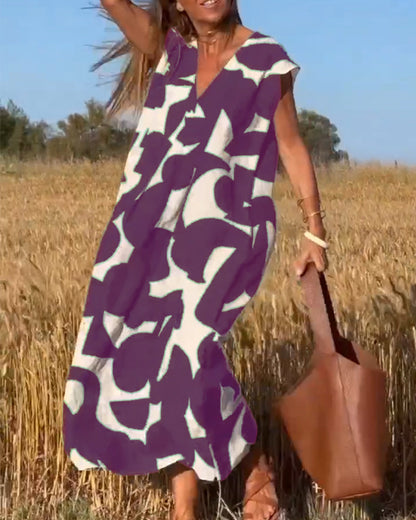 Printed V-Neck Dress – Hero – Purple