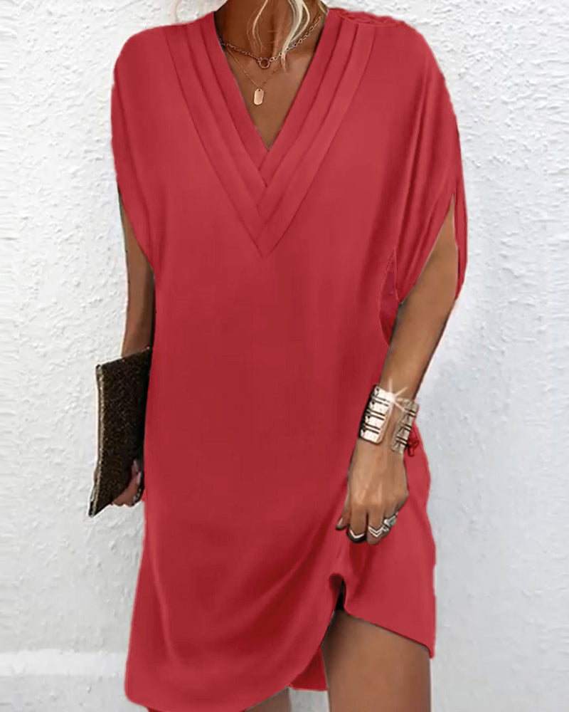 Solid Dress with Slit Sleeves – Sage – Red