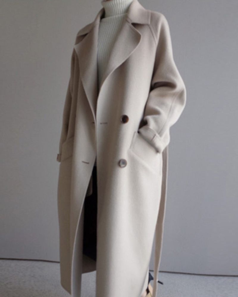 Women's Elegant Longline Wool Overcoat – Leticia – Beige