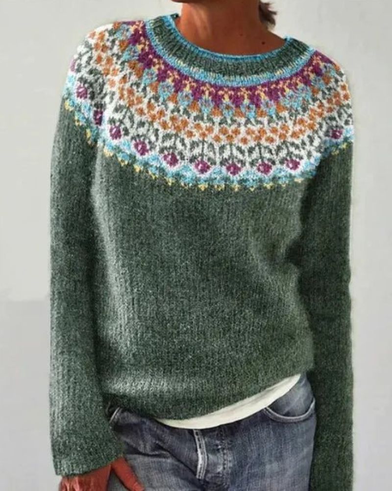 Women's Boho-Style Knit Sweater – Fabiola – Gray Floral