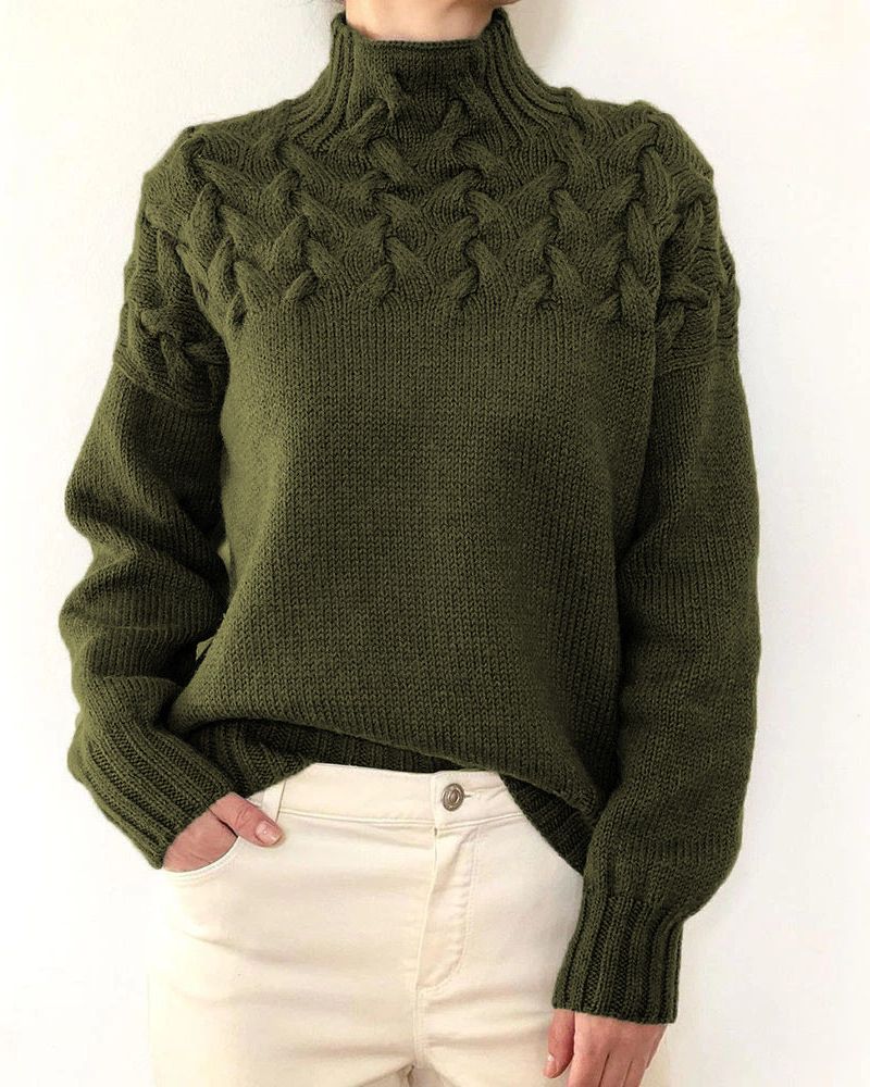 Women's Knit Turtleneck Sweater – Yasmin – Military Green