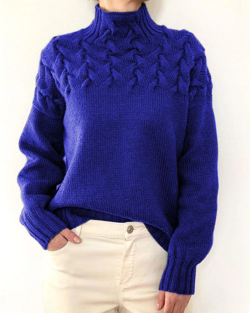 Women's Knit Turtleneck Sweater – Yasmin – Blue