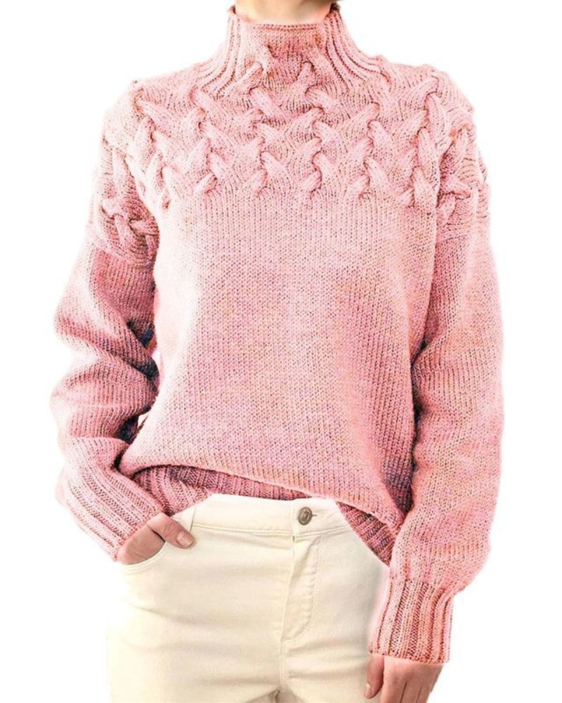 Women's Knit Turtleneck Sweater – Yasmin – Pink
