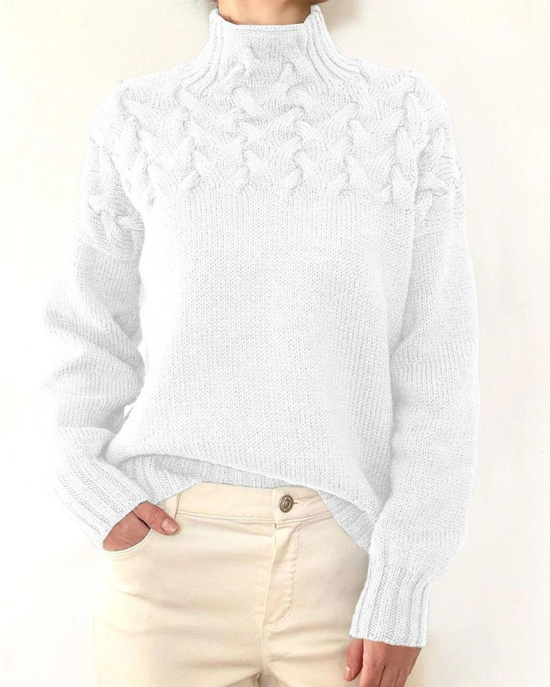 Women's Knit Turtleneck Sweater – Yasmin – White