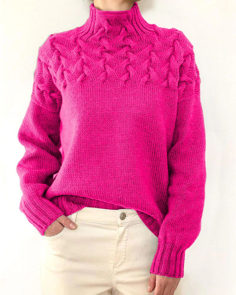 Women's Knit Turtleneck Sweater – Yasmin – Dark Pink
