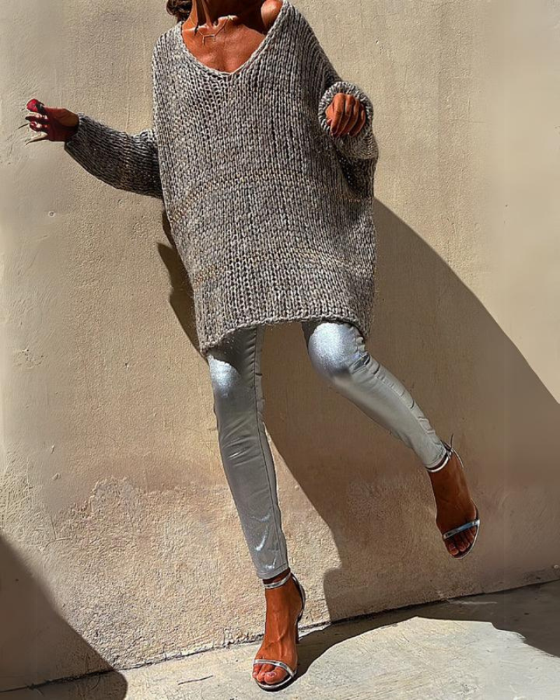 Women's Oversized Open-Knit V-Neck Sweater – Wendy – view 2
