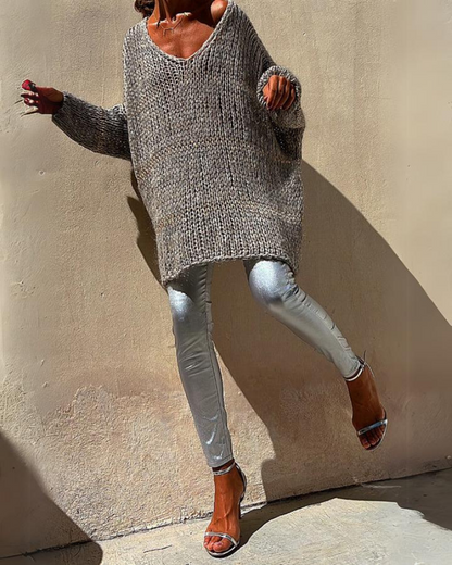 Women's Oversized Open-Knit V-Neck Sweater – Wendy – view 2