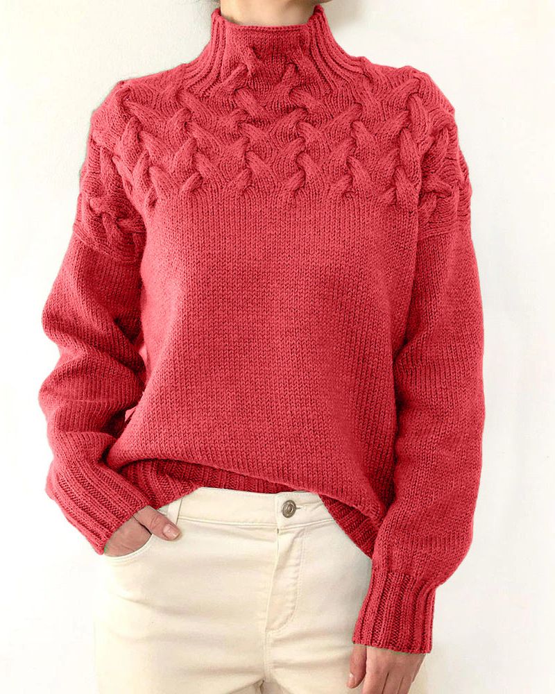 Women's Knit Turtleneck Sweater – Yasmin – Watermelon Red