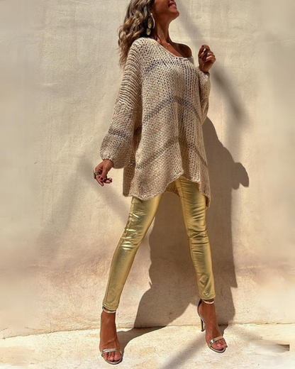 Women's Oversized Open-Knit V-Neck Sweater – Wendy