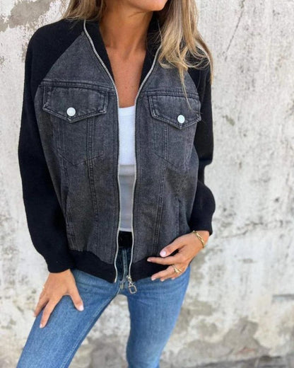 Women's Denim Jacket with Knit Sleeves – Anita