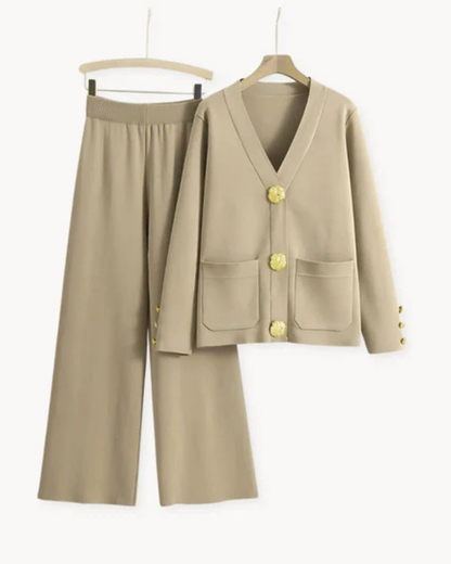 Women's Tailored Longline Blazer and Straight Pants Set – Isabela – Beige