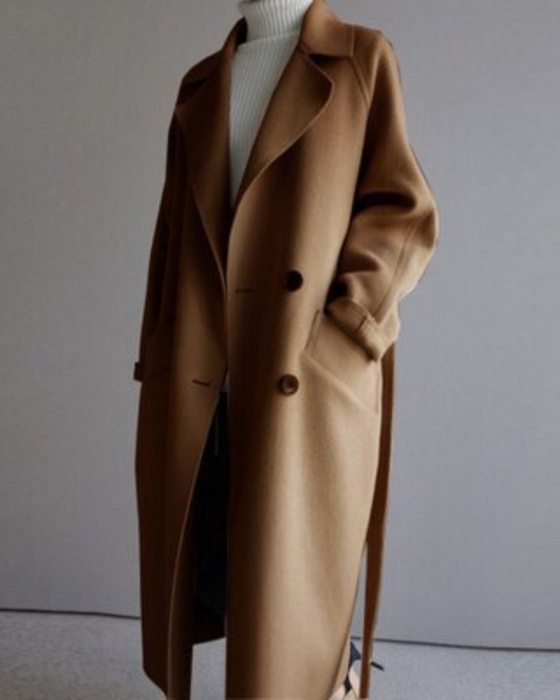 Women's Elegant Longline Wool Overcoat – Leticia – Brown