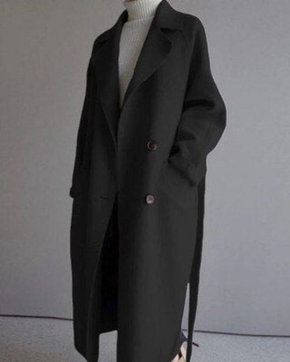 Women's Elegant Longline Wool Overcoat – Leticia – Black