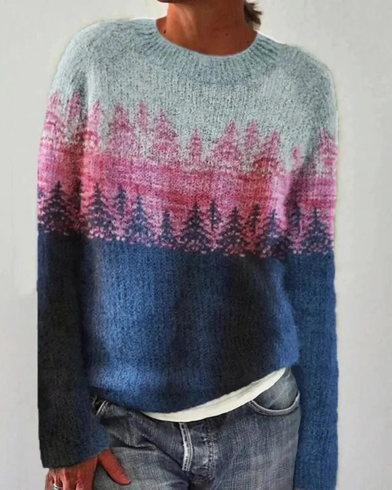 Women's Boho-Style Knit Sweater – Fabiola – Blue / Pink