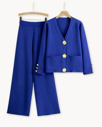 Women's Tailored Longline Blazer and Straight Pants Set – Isabela – Blue