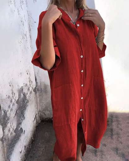 Women's Loose Button-Front Dress – Morgan – Red