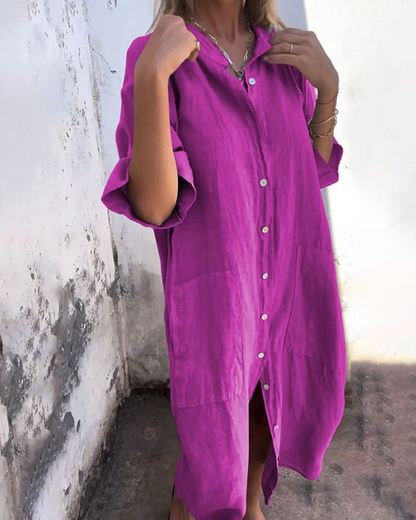 Women's Loose Button-Front Dress – Morgan – Purple