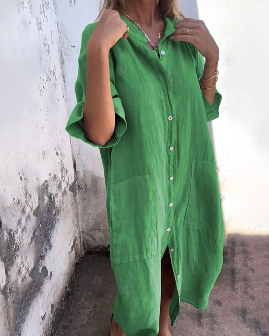 Women's Loose Button-Front Dress – Morgan – Green
