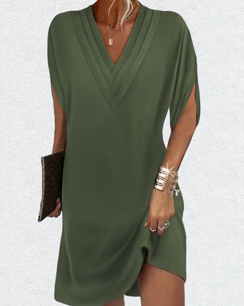 Solid Dress with Slit Sleeves – Sage – view 2