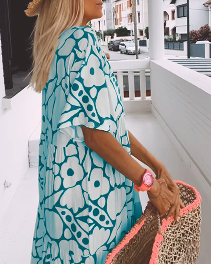 Long Printed V-Neck Dress – Genevieve – view 5