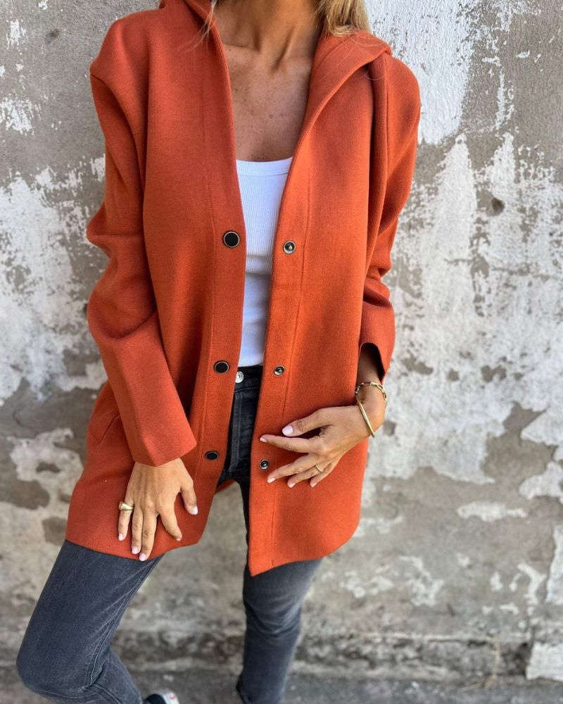 Women's Longline Hooded Coat – Nora – Orange