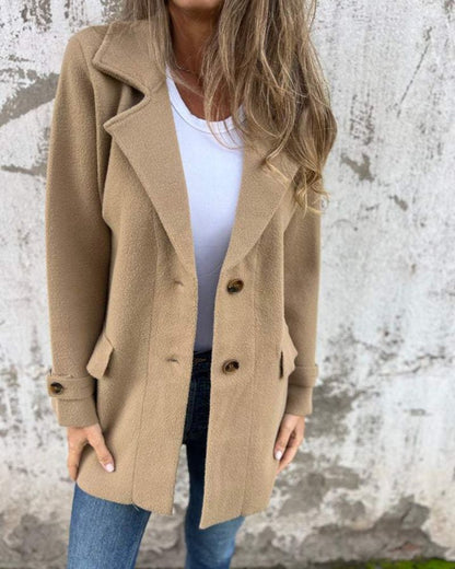 Women's Tailored Blazer with Buttons and Lapel – Rosalie – Brown