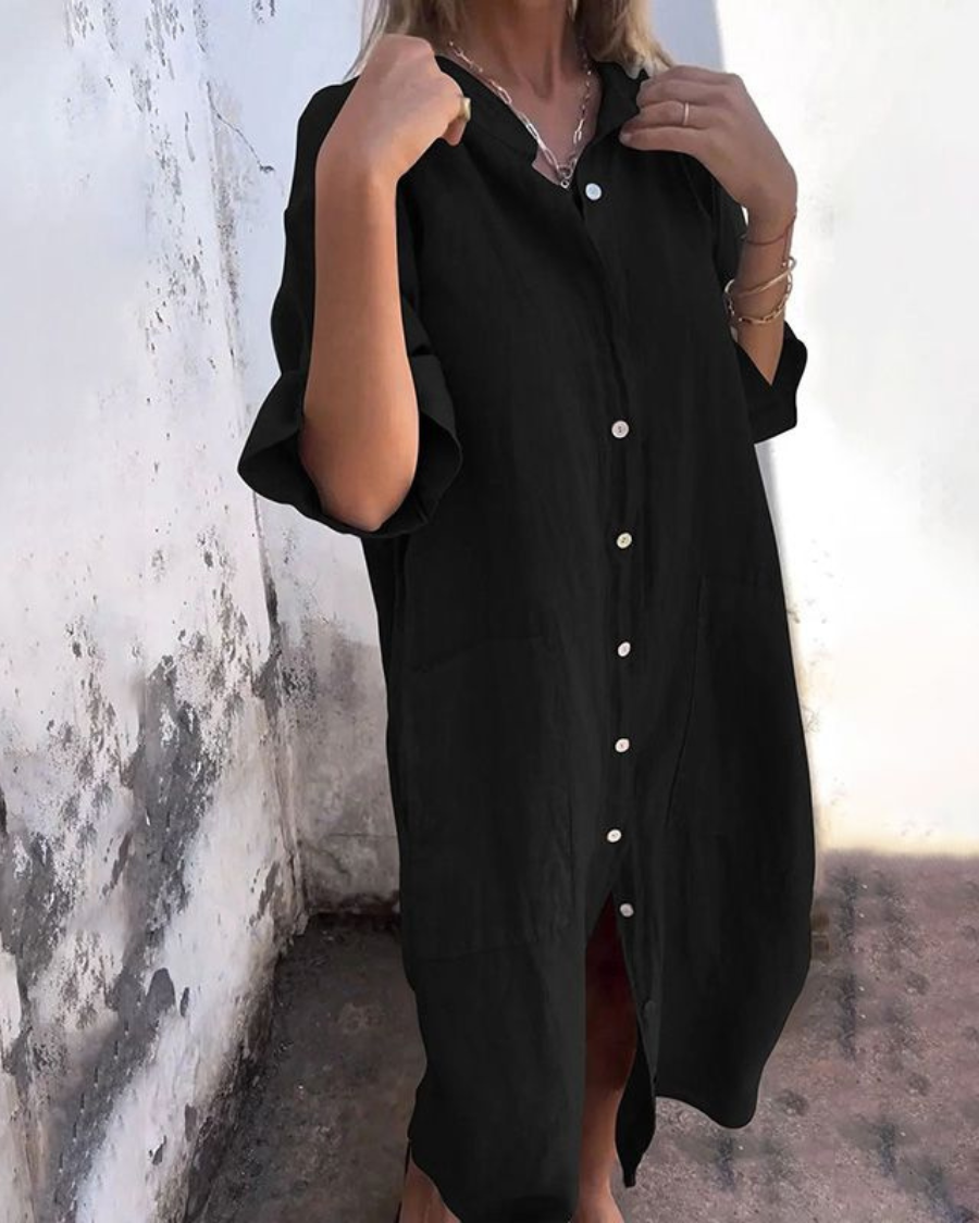 Women's Loose Button-Front Dress – Morgan – Black