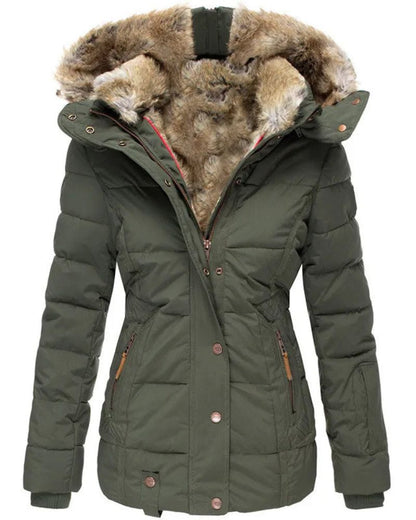 Women's Puffer Jacket with Fur-Lined Hood – Liena – Green