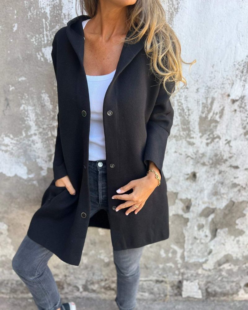 Women's Longline Hooded Coat – Nora – Black