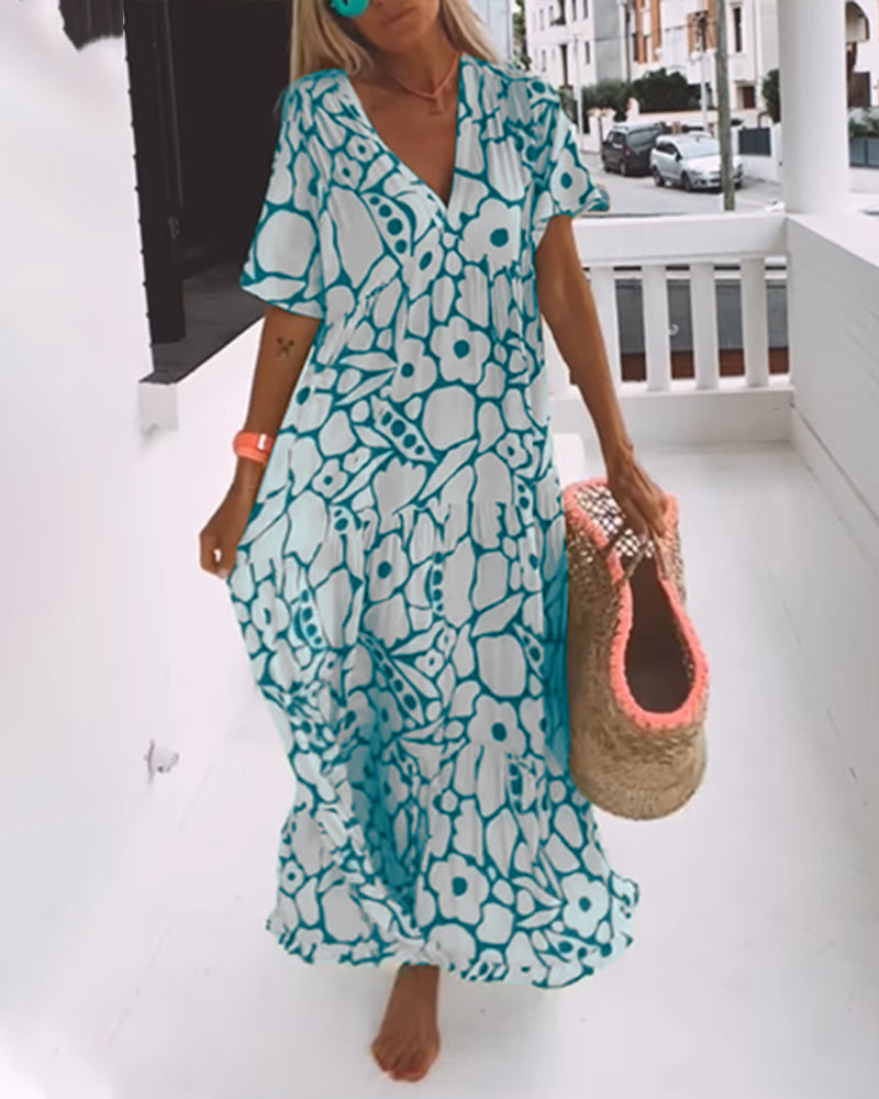 Long Printed V-Neck Dress – Genevieve – view 6
