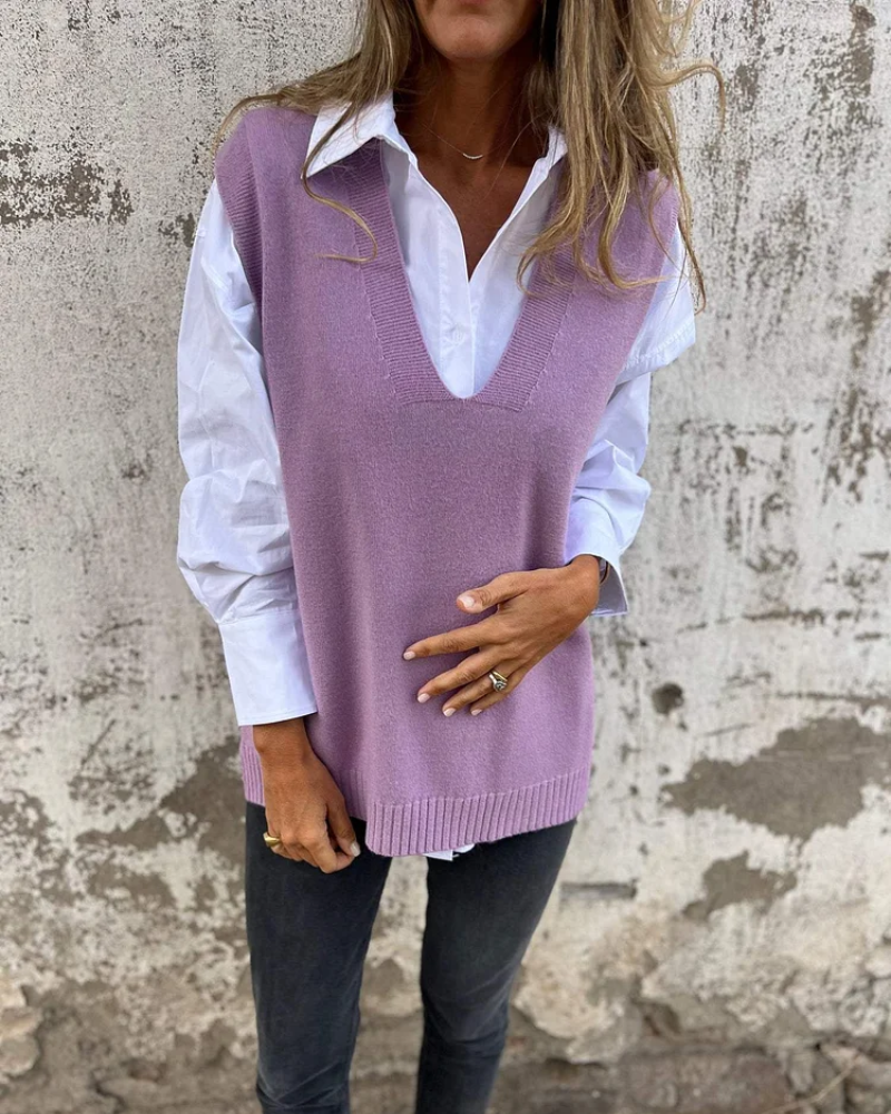 Women's Oversized Knit V-Neck Vest – Cleo – Purple