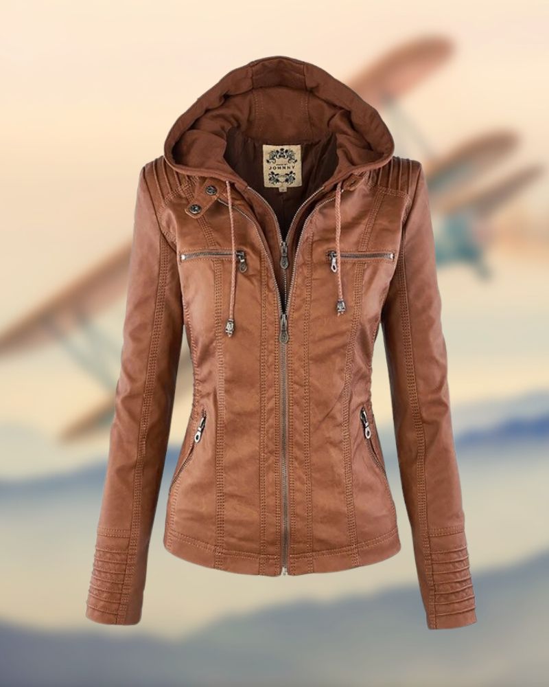 Women's Hooded Biker Jacket – Raquel – Brown